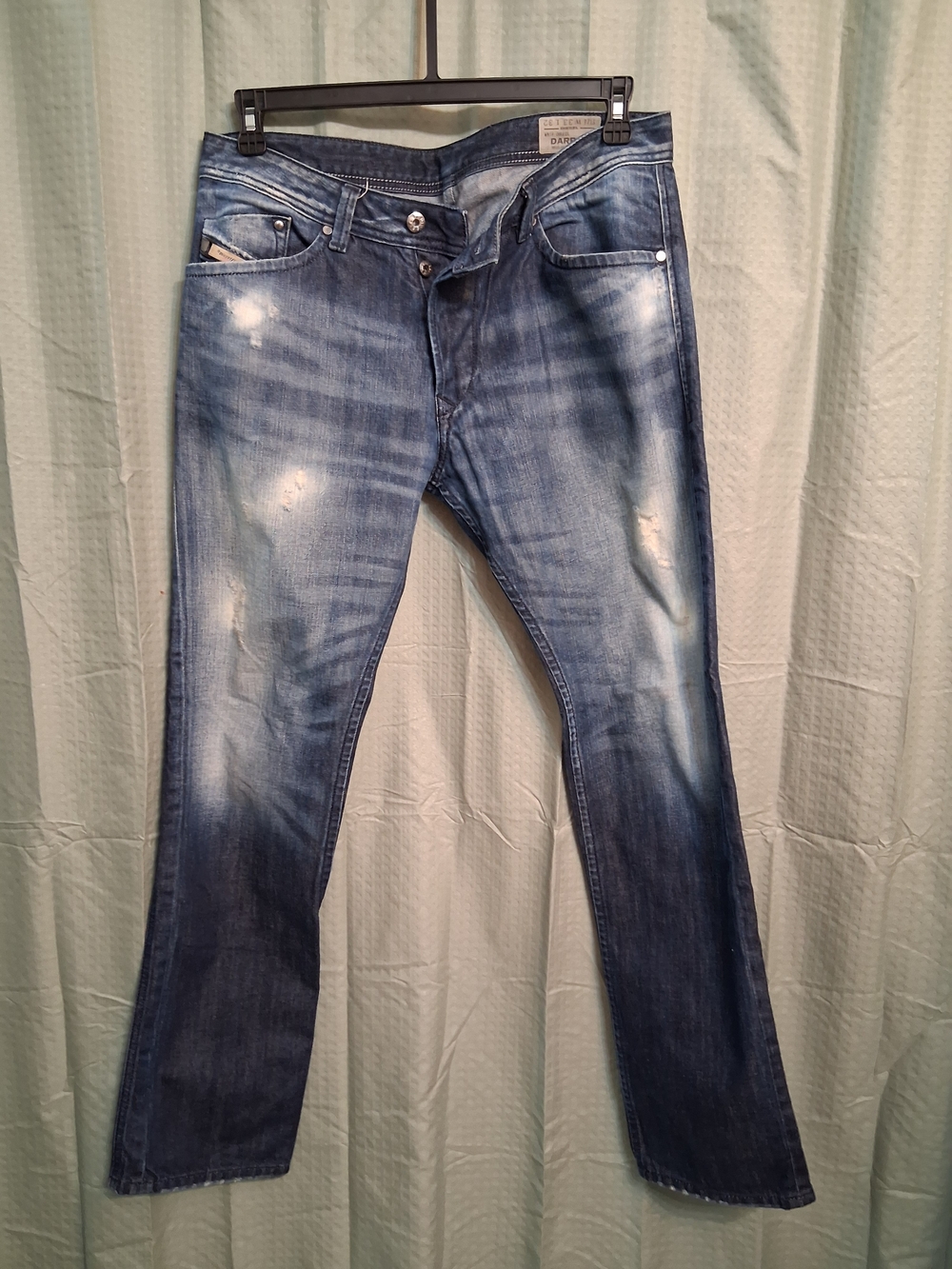 Men's Diesel Darron Distressed Blue Denim Jeans - Classic Straight Fit